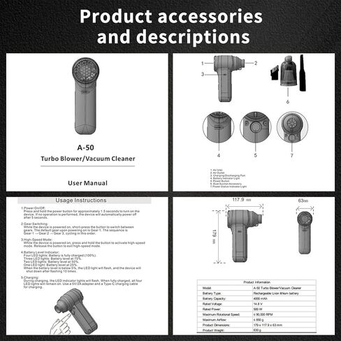 500000RPM Cordless Electric Air Duster 4 Speed Brushless Motor USB Rechargeable Portable Dust Blower Replacement for Compressed Air Can in Kuwait