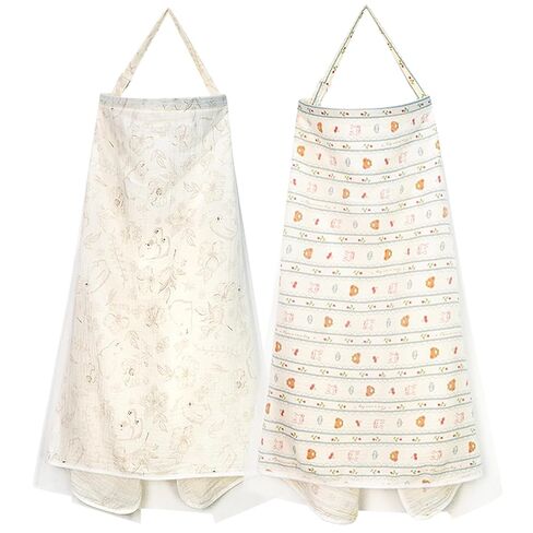 2Pcs Muslin Nursing Cover for Breastfeeding - Arch Neckline Hoop for Mom, Breathable Privacy Shield Travel Friendly Lightweight Adjustable Strap Summer Comfort Nursing Apron in Kuwait