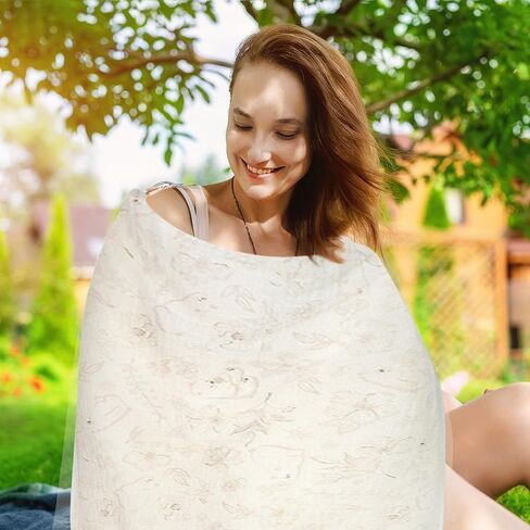 2Pcs Muslin Nursing Cover for Breastfeeding - Arch Neckline Hoop for Mom, Breathable Privacy Shield Travel Friendly Lightweight Adjustable Strap Summer Comfort Nursing Apron in Kuwait