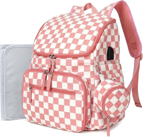 FHELAD Diaper Bag Backpack with Changing Pad & Stroller Clips, Large Waterproof Travel Baby Diaper Bag for Newborn, Moms (Peach Pink) in Saudi Arabia