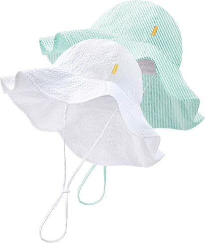 قبعة HONGTEYA Baby Sun Hat للأطفال البنات والأولاد والرضع على الشاطئ في الهواء الطلق قبعة صيفية مخططة بحافة واسعة للحماية من الشمس in Kuwait