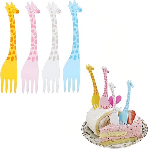 12-Pack Cute Animal Food Picks - Plastic Decorative Forks for Kids Fruit Snacks, Birthday Party Dessert Picks, Bento Lunch Box Accessories, Cake Toppers (Cartoon Design) in Kuwait