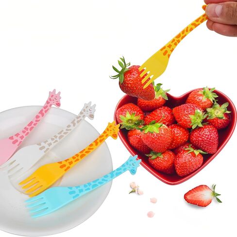12-Pack Cute Animal Food Picks - Plastic Decorative Forks for Kids Fruit Snacks, Birthday Party Dessert Picks, Bento Lunch Box Accessories, Cake Toppers (Cartoon Design) in Kuwait