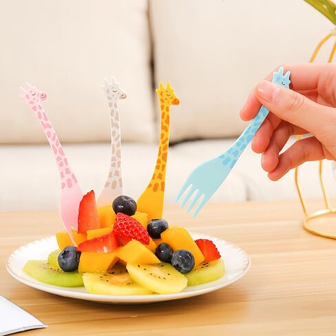 12-Pack Cute Animal Food Picks - Plastic Decorative Forks for Kids Fruit Snacks, Birthday Party Dessert Picks, Bento Lunch Box Accessories, Cake Toppers (Cartoon Design) in Kuwait