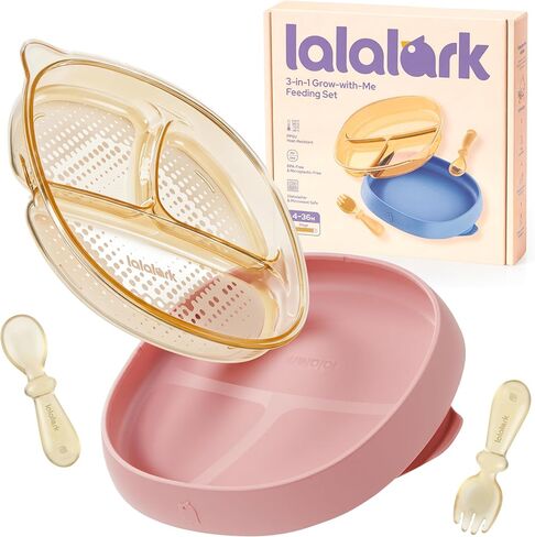 3-in-1 Baby Suction Plates with Spoon & Fork, Premium PPSU Stage-Based Toddler Dinnerware, Bottle-Grade, Silicone Divided Dishes for Self Feeding 6M-3Y, BPA Free Stain Resistant, Dishwasher Safe in Kuwait
