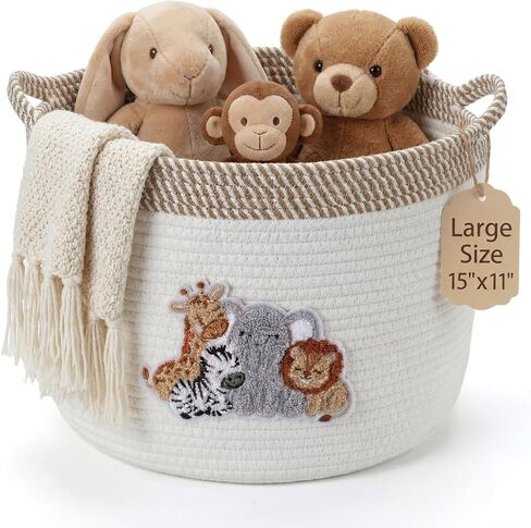 Domensi Woodland Animal Storage Baskets Large 15"x11" Woven Baby Toy Baskets with Embroidered Appliqué Baby Laundry Basket for Nursery Gift Toy Organizer Laundry Hamper Diaper Towel in Kuwait