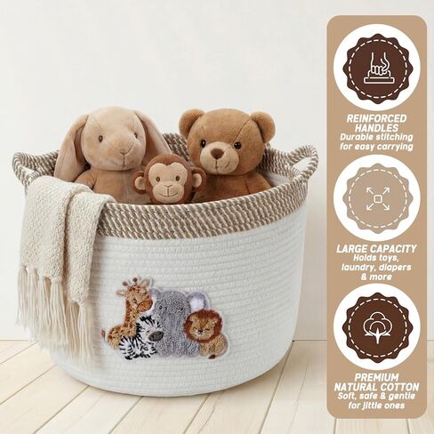 Domensi Woodland Animal Storage Baskets Large 15"x11" Woven Baby Toy Baskets with Embroidered Appliqué Baby Laundry Basket for Nursery Gift Toy Organizer Laundry Hamper Diaper Towel in Kuwait