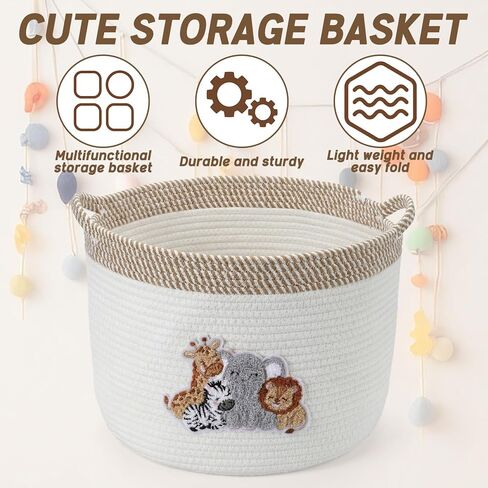 Domensi Woodland Animal Storage Baskets Large 15"x11" Woven Baby Toy Baskets with Embroidered Appliqué Baby Laundry Basket for Nursery Gift Toy Organizer Laundry Hamper Diaper Towel in Kuwait