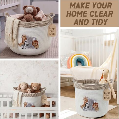 Domensi Woodland Animal Storage Baskets Large 15"x11" Woven Baby Toy Baskets with Embroidered Appliqué Baby Laundry Basket for Nursery Gift Toy Organizer Laundry Hamper Diaper Towel in Kuwait