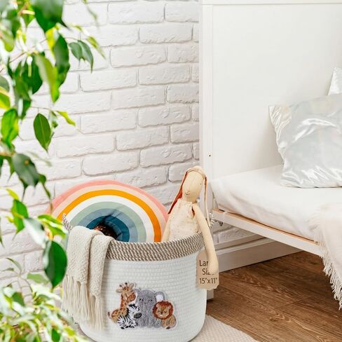Domensi Woodland Animal Storage Baskets Large 15"x11" Woven Baby Toy Baskets with Embroidered Appliqué Baby Laundry Basket for Nursery Gift Toy Organizer Laundry Hamper Diaper Towel in Kuwait