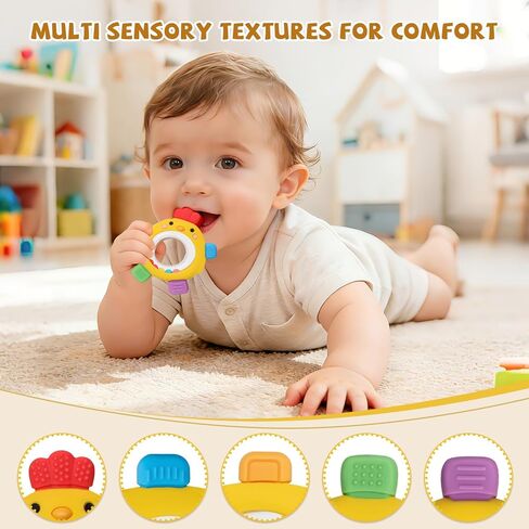 Easter Baby Teething Toys with Rattle for 3-6 6-12 Months, Food Grade Infant Newborn Teether, Baby Essentials Teething Relief, Baby Easter Basket Stuffers Gifts Toys in Kuwait