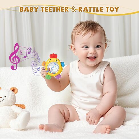 Easter Baby Teething Toys with Rattle for 3-6 6-12 Months, Food Grade Infant Newborn Teether, Baby Essentials Teething Relief, Baby Easter Basket Stuffers Gifts Toys in Kuwait