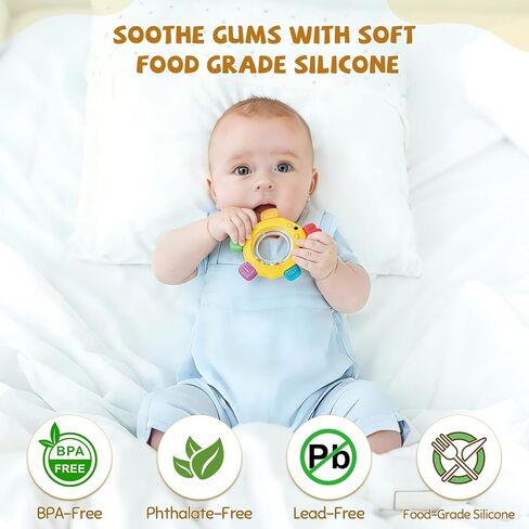 Easter Baby Teething Toys with Rattle for 3-6 6-12 Months, Food Grade Infant Newborn Teether, Baby Essentials Teething Relief, Baby Easter Basket Stuffers Gifts Toys in Kuwait