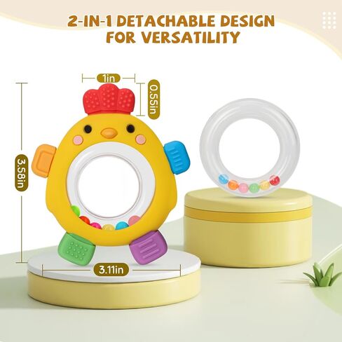 Easter Baby Teething Toys with Rattle for 3-6 6-12 Months, Food Grade Infant Newborn Teether, Baby Essentials Teething Relief, Baby Easter Basket Stuffers Gifts Toys in Kuwait