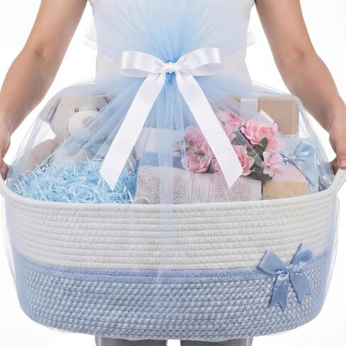 Colingmill Large Mother’s Day Gift Basket Empty 17"x13"x7.6" Storage Basket with Gift Bag Ribbon and Tulle Gifts Card Paper Filler for DIY Baby Toy Baskets with Handles in Kuwait