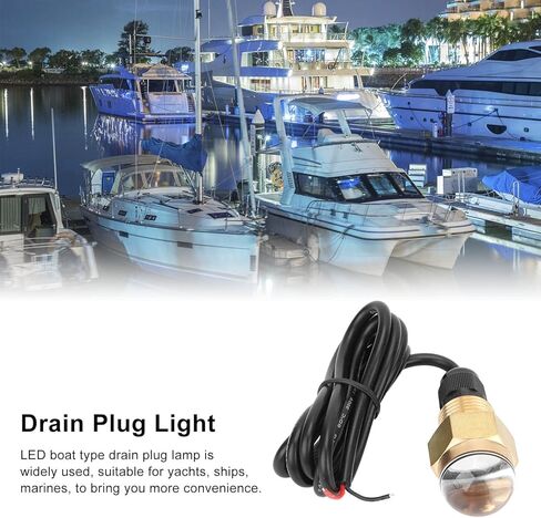 ضوء LED بقابس التصريف، ضوء الصيد تحت الماء، مصباح IP68 مشرق 840LM مع خيط 1/2 بوصة، مرآة نحاس مصقول وغطاء ABS للاستخدام البحري لسفينة اليخوت in Kuwait
