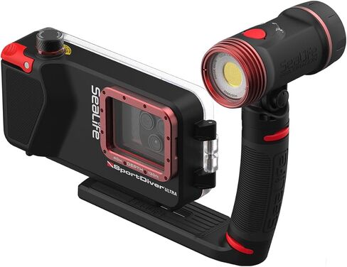 غطاء سكوبا للهاتف الذكي SeaLife SportDiver Ultra Underwater ومزدوج (2) Sea Dragon 2500 Lumen Lights، تصوير فوتوغرافي مقاوم للماء، تحكم سهل في الكاميرا، يناسب معظم الهواتف in Kuwait