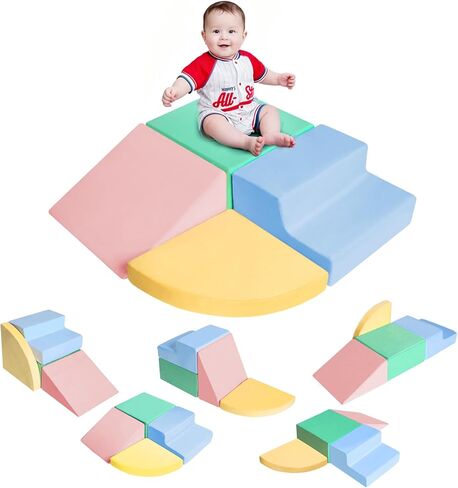 DTRK Climbing Toys for Toddlers 1-3, 6-Piece Foam Climbing Blocks for Toddlers, Baby Playtime Corner Climber Indoor Foam Soft Play Set for Climbing Crawling and Sliding (Multicolor（No Ball) in Kuwait