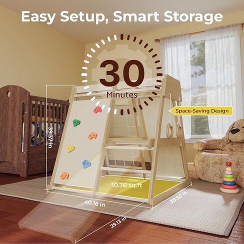 LINKHOO Indoor Jungle Gym for Toddlers Ages 1-4, Wooden Montessori Climber Playset w/Slide, Climbing Net, Monkey Bars, Rope Ladder- Indoor Playground Birthday Gift in Kuwait