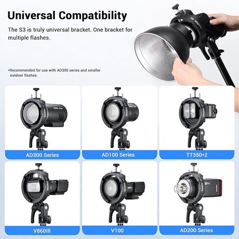 Godox S3 Flash S-Type Bracket مع Bowens Mount for Godox AD100 AD200 Pro II AD400 Pro II TT600 TT685II V100 V1 V1Pro TT350S V860III- S2 Speedlite Bracket نسخة مطورة in Kuwait