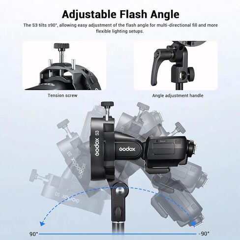 Godox S3 Flash S-Type Bracket مع Bowens Mount for Godox AD100 AD200 Pro II AD400 Pro II TT600 TT685II V100 V1 V1Pro TT350S V860III- S2 Speedlite Bracket نسخة مطورة in Kuwait