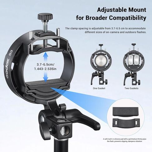Godox S3 Flash S-Type Bracket مع Bowens Mount for Godox AD100 AD200 Pro II AD400 Pro II TT600 TT685II V100 V1 V1Pro TT350S V860III- S2 Speedlite Bracket نسخة مطورة in Kuwait