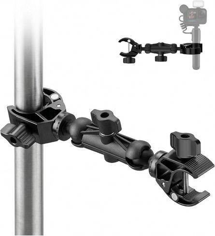 Double Clamp Mount with 360° Magic Arm - Rust Proof Umbrella Clamp for Chair, Stroller, Wheelchair - Lightweight Gear Holder up to 2lbs, Non-Slip Desk Pole Mount (Aluminum) in Kuwait