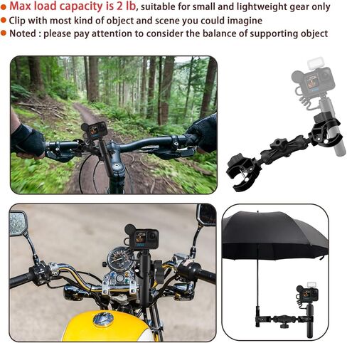 Double Clamp Mount with 360° Magic Arm - Rust Proof Umbrella Clamp for Chair, Stroller, Wheelchair - Lightweight Gear Holder up to 2lbs, Non-Slip Desk Pole Mount (Aluminum) in Kuwait