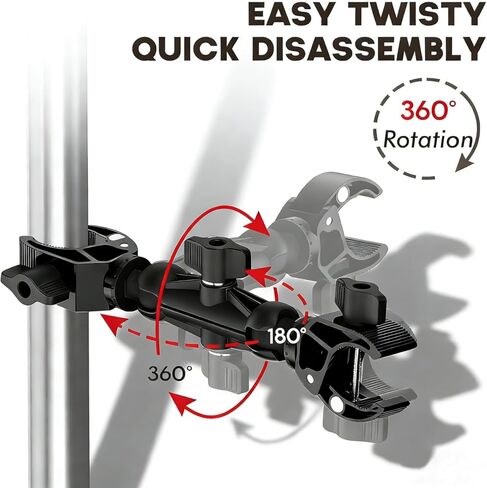Double Clamp Mount with 360° Magic Arm - Rust Proof Umbrella Clamp for Chair, Stroller, Wheelchair - Lightweight Gear Holder up to 2lbs, Non-Slip Desk Pole Mount (Aluminum) in Kuwait