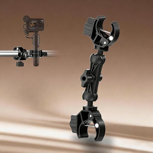 Double Clamp Mount with 360° Magic Arm - Rust Proof Umbrella Clamp for Chair, Stroller, Wheelchair - Lightweight Gear Holder up to 2lbs, Non-Slip Desk Pole Mount (Aluminum) in Kuwait