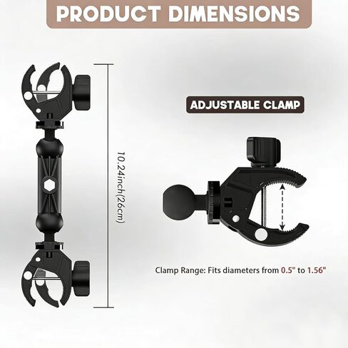 Double Clamp Mount with 360° Magic Arm - Rust Proof Umbrella Clamp for Chair, Stroller, Wheelchair - Lightweight Gear Holder up to 2lbs, Non-Slip Desk Pole Mount (Aluminum) in Kuwait