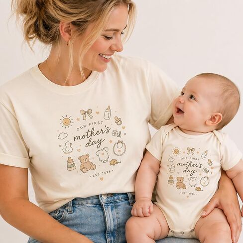 First Mother’s Day Matching Set 2026 | Mommy and Me Shirts | Matching Mom Shirt and Baby Onesie | 2-Piece Set in Kuwait