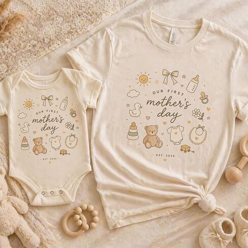 First Mother’s Day Matching Set 2026 | Mommy and Me Shirts | Matching Mom Shirt and Baby Onesie | 2-Piece Set in Kuwait