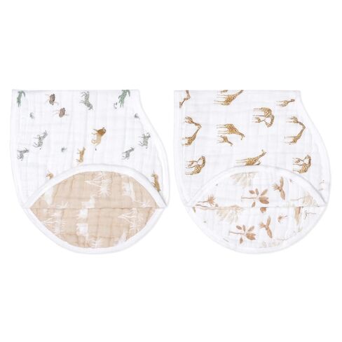 aden + anais 100% Organic Cotton Muslin Burpy Bib – Multi-Use, Absorbent 4-Layer Burp Cloth & Full-Coverage Snap-Closure Baby Bib, Lap-Shoulder Drool Cloth, 22.5" X 11", 2-Pack, Safari Dreams in Kuwait