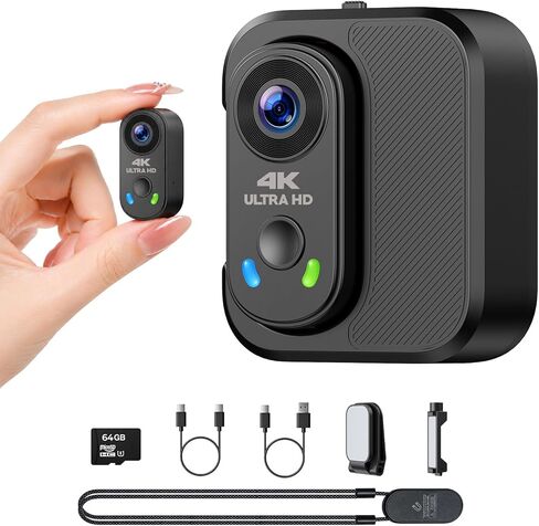 كاميرا الجسم الصغيرة بدقة 4K، كاميرا الحركة POV بحجم الإبهام مع WiFi، تثبيت EIS، حامل مغناطيسي، تخزين 64 جيجابايت، علبة شحن، تسجيل بدون استخدام اليدين لمنشئ المحتوى TikTok YouTube Vlogging in Kuwait
