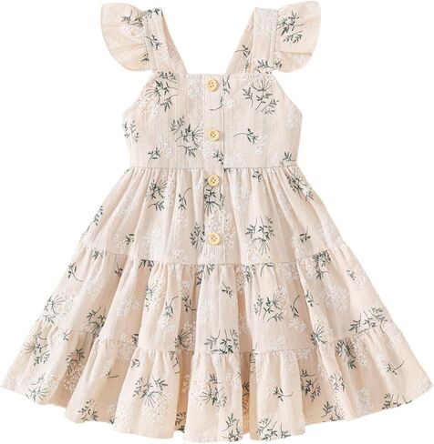 Toddler Baby Girls Dress Ruffle Sleeveless Floral Summer Beach Butterfly Sundress Kids Casual Dresses in Kuwait
