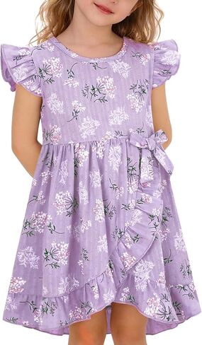 YALLET Toddler Baby Girl Dress Flutter Sleeves Kids Casual Dresses Ruffled Hem Cute Print Girl Summer Outfit for Beach Party in Kuwait
