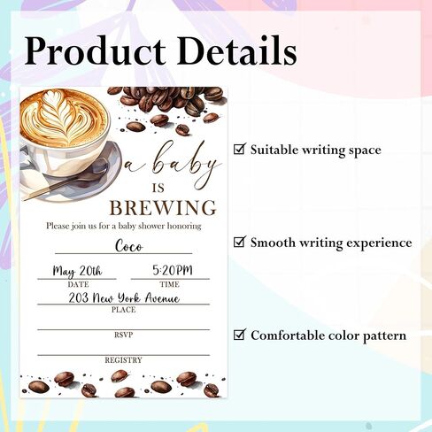 A Baby Is Brewing Baby Shower Invitations - 25 Coffee Invites with Envelopes, Diaper Raffle Tickets, Book Request Cards, Party Decorations Supplies Favors -08 in Kuwait