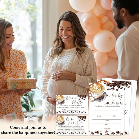 A Baby Is Brewing Baby Shower Invitations - 25 Coffee Invites with Envelopes, Diaper Raffle Tickets, Book Request Cards, Party Decorations Supplies Favors -08 in Kuwait
