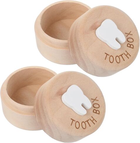Sibba Tooth Fairy Box 2PCS Natural Wood Tooth Holder Keepsake Box for Lost Teeth 3D Carved Teeth Container Baby Tooths Organizer Memory for Kids Boys Girls Growth Souvenir Baby Shower Christmas Gift in Kuwait