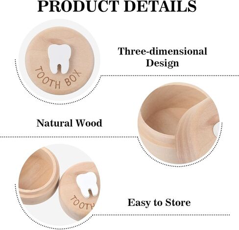 Sibba Tooth Fairy Box 2PCS Natural Wood Tooth Holder Keepsake Box for Lost Teeth 3D Carved Teeth Container Baby Tooths Organizer Memory for Kids Boys Girls Growth Souvenir Baby Shower Christmas Gift in Kuwait
