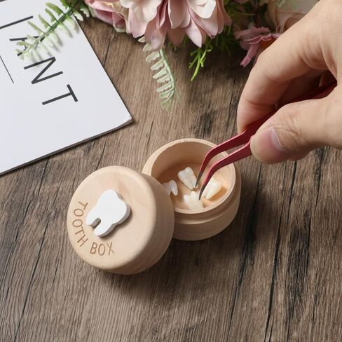 Sibba Tooth Fairy Box 2PCS Natural Wood Tooth Holder Keepsake Box for Lost Teeth 3D Carved Teeth Container Baby Tooths Organizer Memory for Kids Boys Girls Growth Souvenir Baby Shower Christmas Gift in Kuwait