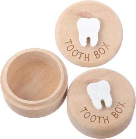 Sibba Tooth Fairy Box 2PCS Natural Wood Tooth Holder Keepsake Box for Lost Teeth 3D Carved Teeth Container Baby Tooths Organizer Memory for Kids Boys Girls Growth Souvenir Baby Shower Christmas Gift in Kuwait