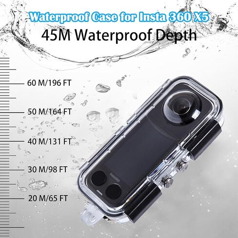 حافظة مقاومة للماء بطول 45 متر/147 قدم لـ Insta 360 X5، غطاء حماية للغوص تحت الماء لكاميرا Insta 360 X5 Action مع ملحقات الدعامة in Kuwait