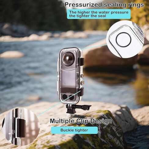 حافظة مقاومة للماء بطول 45 متر/147 قدم لـ Insta 360 X5، غطاء حماية للغوص تحت الماء لكاميرا Insta 360 X5 Action مع ملحقات الدعامة in Kuwait