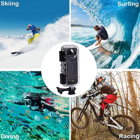 حافظة مقاومة للماء بطول 45 متر/147 قدم لـ Insta 360 X5، غطاء حماية للغوص تحت الماء لكاميرا Insta 360 X5 Action مع ملحقات الدعامة in Kuwait