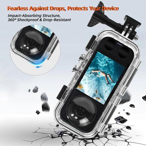 X5 Universal Stealth Diving Housing Pro لجهاز Insta360 X5: 60 متر IPX8 مقاوم للماء، 360 درجة مضاد للتظليل وحماية شديدة ضد الصدمات، حافظة للغوص/التزلج/القفز بالمظلات in Kuwait