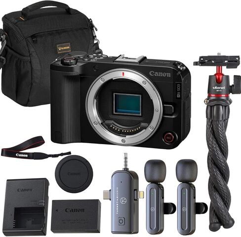 هيكل كاميرا Canon EOS R50 V بدون مرآة مع مستشعر APS-C بدقة 24.2 ميجابكسل وفيديو 4K وDual Pixel AF II وشاشة قابلة للطي ومجموعة تسجيلات فيديو مع ميكروفون لاسلكي Lavalier وحامل ثلاثي القوائم مرن وحقيبة كتف | ضمان لمدة سنة واحدة in Saudi Arabia