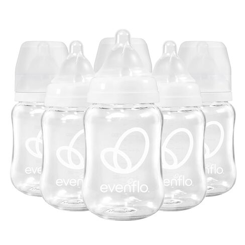 Evenflo Balance+ Glass Wide Neck Baby Bottles, Clear, 6 fl oz, 6 Pack in Kuwait