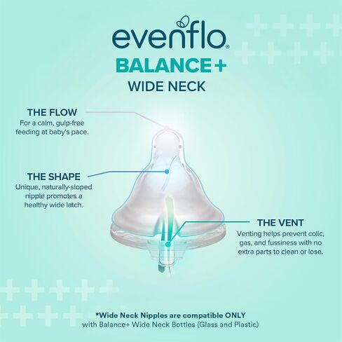 Evenflo Balance+ Glass Wide Neck Baby Bottles, Clear, 6 fl oz, 6 Pack in Kuwait